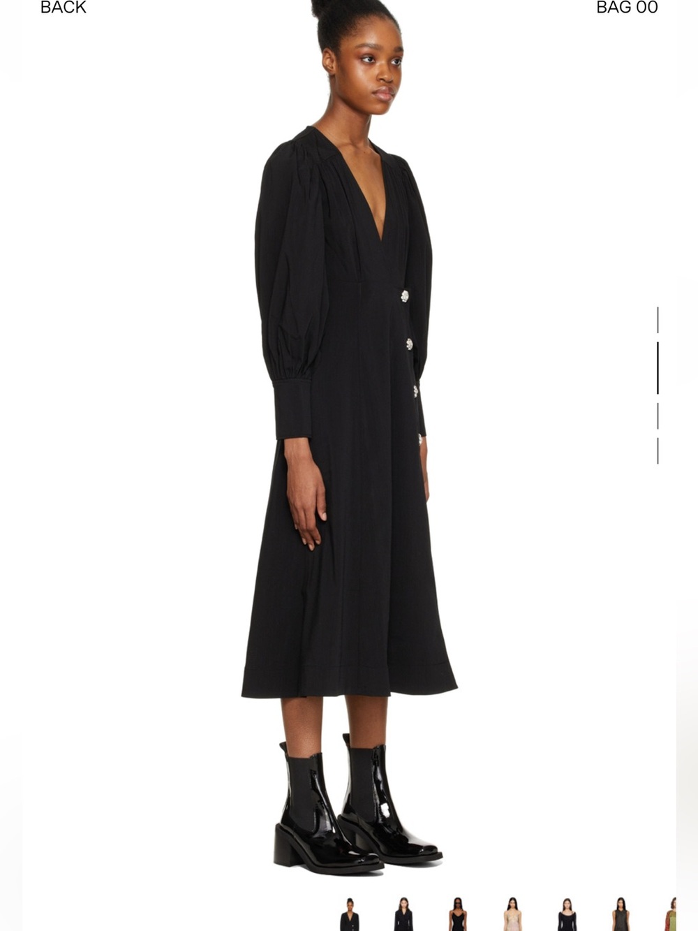 Ganni Black Long-Sleeve Midi Dress with Decorative Buttons